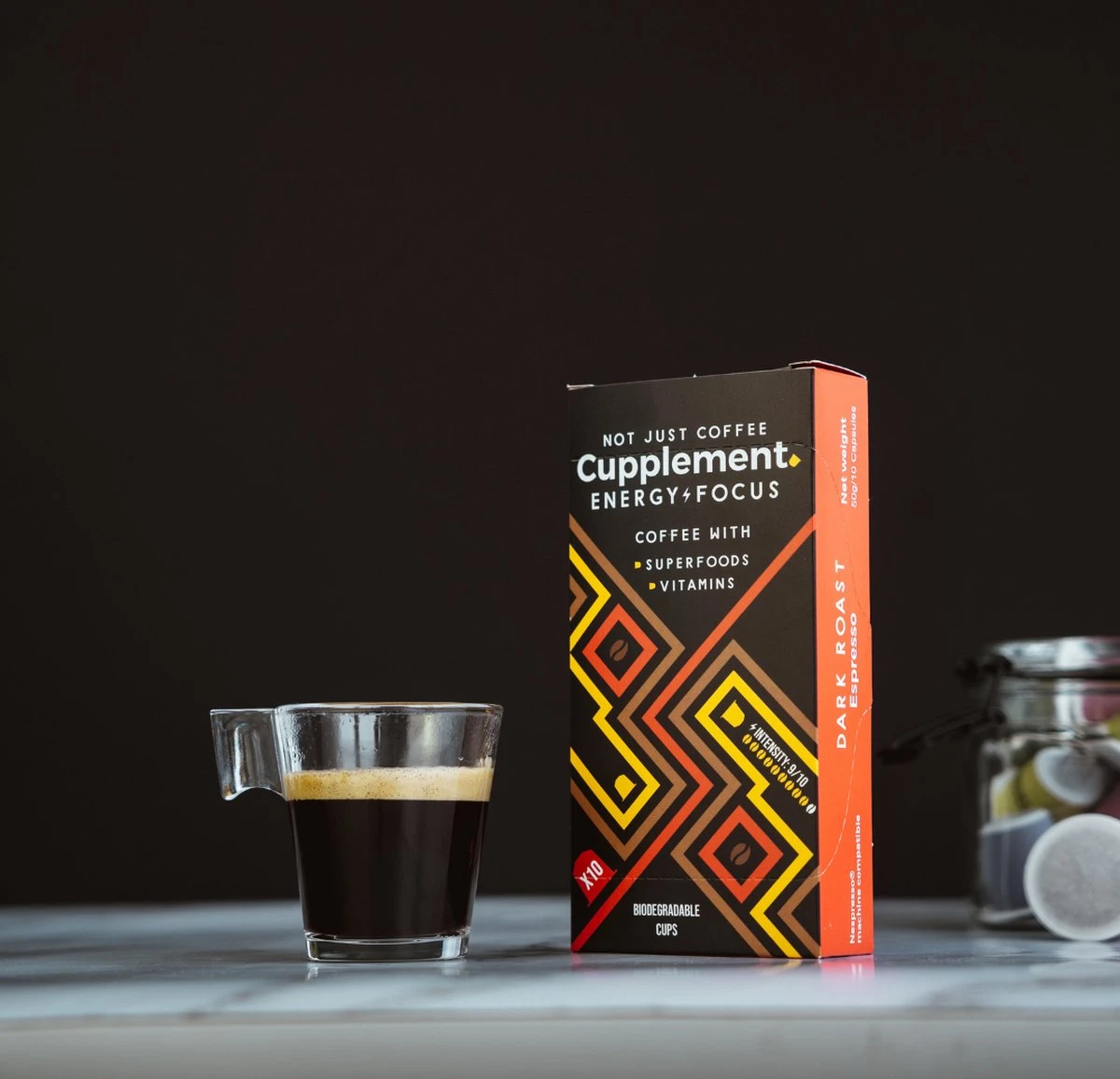 Cupplement Energy/Focus Blend Dark Roast Espresso - 10 Nespresso Koffiecups - Koffie Met Vitamines, Extra Cafeïne En Superfoods - Duurzame Biologische Afbreekbare Koffie Capsules - Afbeelding 4
