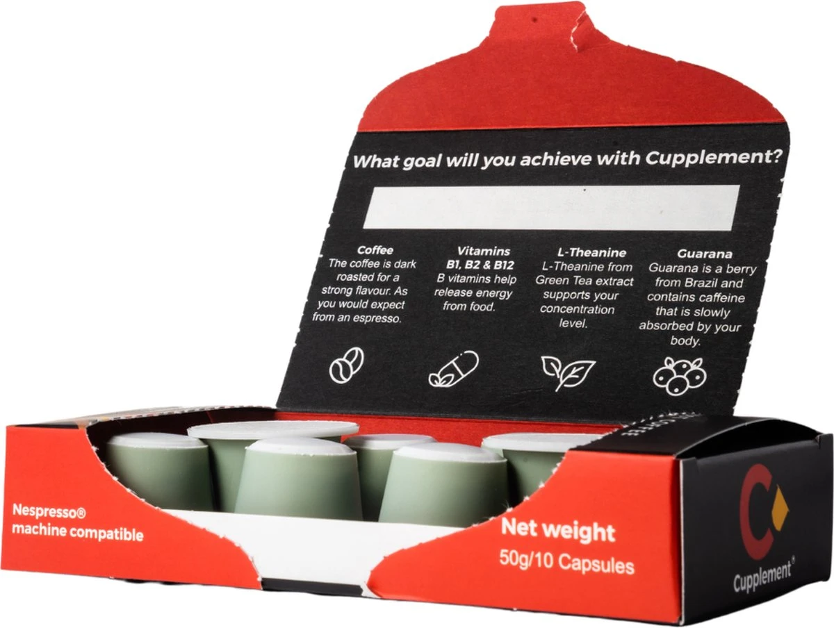 Cupplement Energy/Focus Blend Dark Roast Espresso - 10 Nespresso Koffiecups - Koffie Met Vitamines, Extra Cafeïne En Superfoods - Duurzame Biologische Afbreekbare Koffie Capsules - Afbeelding 2
