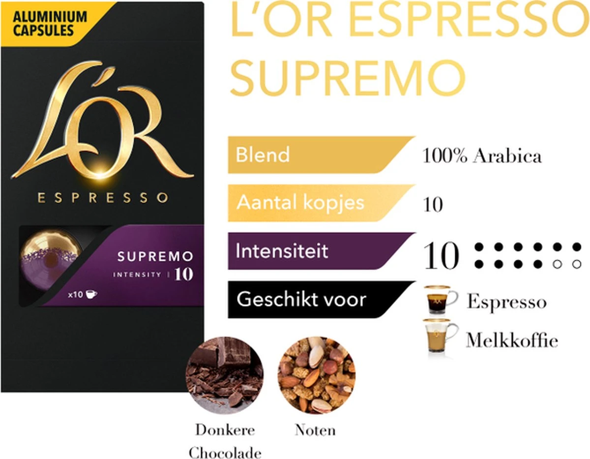 L'OR Espresso Supremo Koffiecups - Intensiteit 10/12 - 10 X 10 Capsules - Afbeelding 7