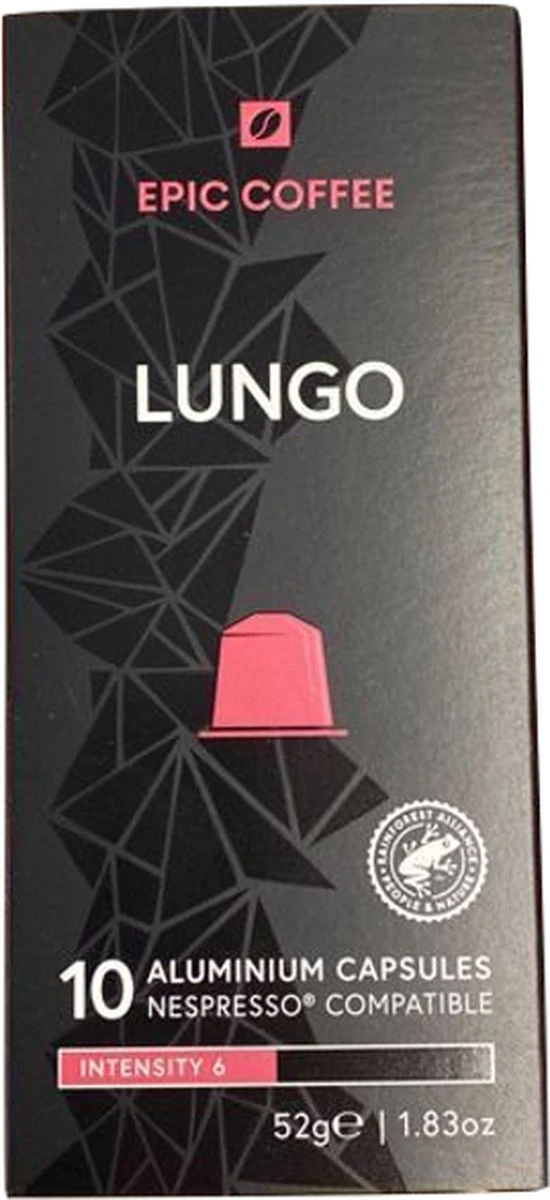 100 Capsules Epic Coffee - Lungo - Nespresso® Compatible Aluminium Capsules - RFA Keurmerk - Doos 100 Stuks - Afbeelding 2
