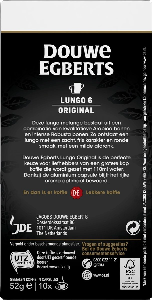 Douwe Egberts Lungo Original Koffiecups - Intensiteit 6/12 - 10 X 10 Capsules - Afbeelding 3