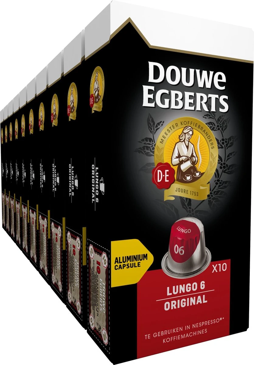 Douwe Egberts Lungo Original Koffiecups - Intensiteit 6/12 - 10 X 10 Capsules