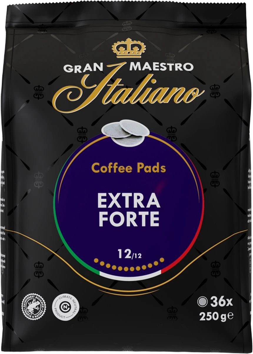 Gran Maestro Italiano – Extra Forte - Koffiepads - Senseo Compatibel Pads – Krachtig En Karakteristiek - 6 X 36 Pads - Afbeelding 2